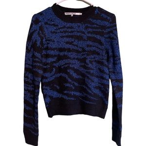 Pam & Gela Blue Metallic tiger Animal Print Sweater